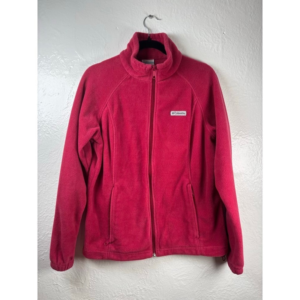 Columbia Fleece Jacket Benton Springs Red Large Full Zip Layering Hiking Camping